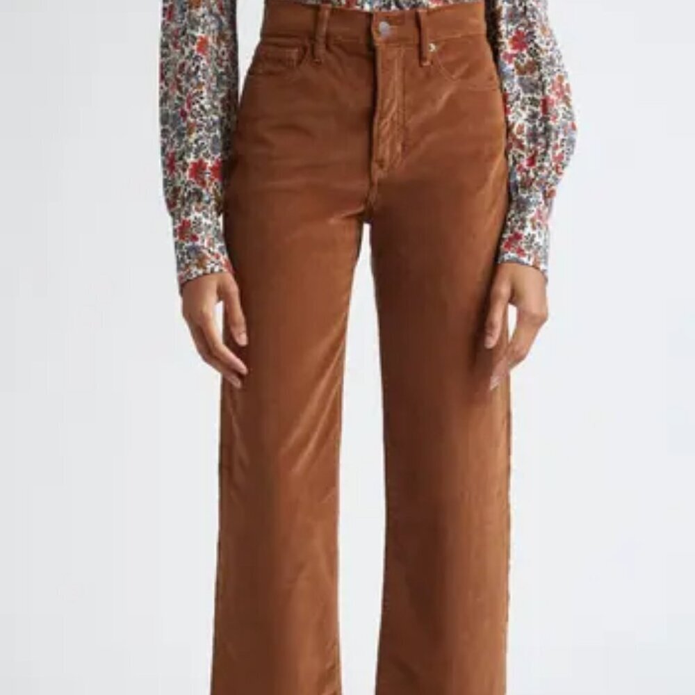 Veronica Beard Jeans Crosbie Wide Straight Leg Crop Corduroy Brown Waist 26